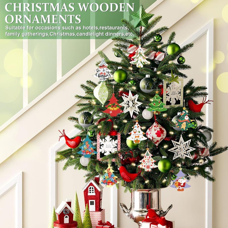 Sophena Wooden Christmas Tree Ornaments to Paint Christmas Thanksgiving Decoration Cutouts Unfinished 24PCS 3.5 x 3 inches, DIY Blank Unfinished Christmastree Wood Discs Ornament for Home Crafts Hanging - Image 2